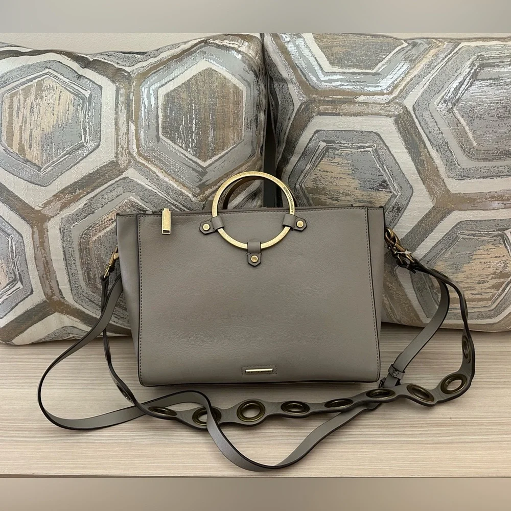 Rebecca Minkoff Gray taupe leather ring, satchel shoulder Crossbody bag - Picture 1 of 14